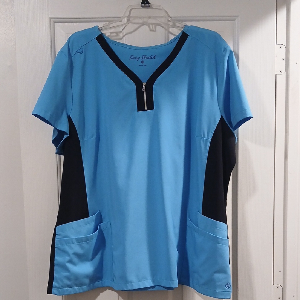 Easy Turquoise Blue and Black Scrub Top